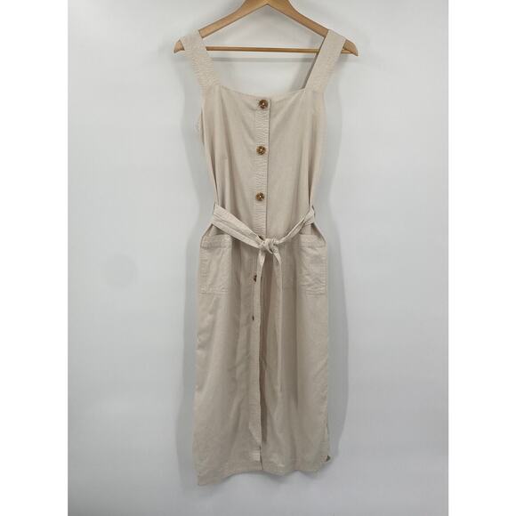 DL1961 Lexia Linen Midi Dress Tie Belted Sleeveless Button Down Cream Womens XS - Picture 3 of 11